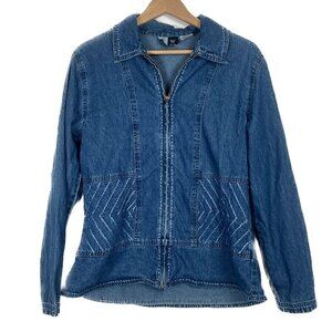 Vintage Studio West Blue Beaded Zip Jean Jacket Sz: M